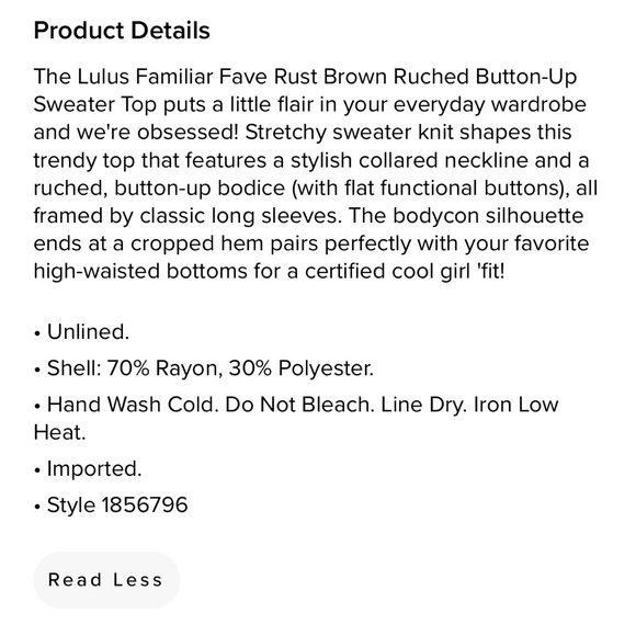 Lulus Rust Brown Ruched Button-Up Sweater - Picture 5 of 5